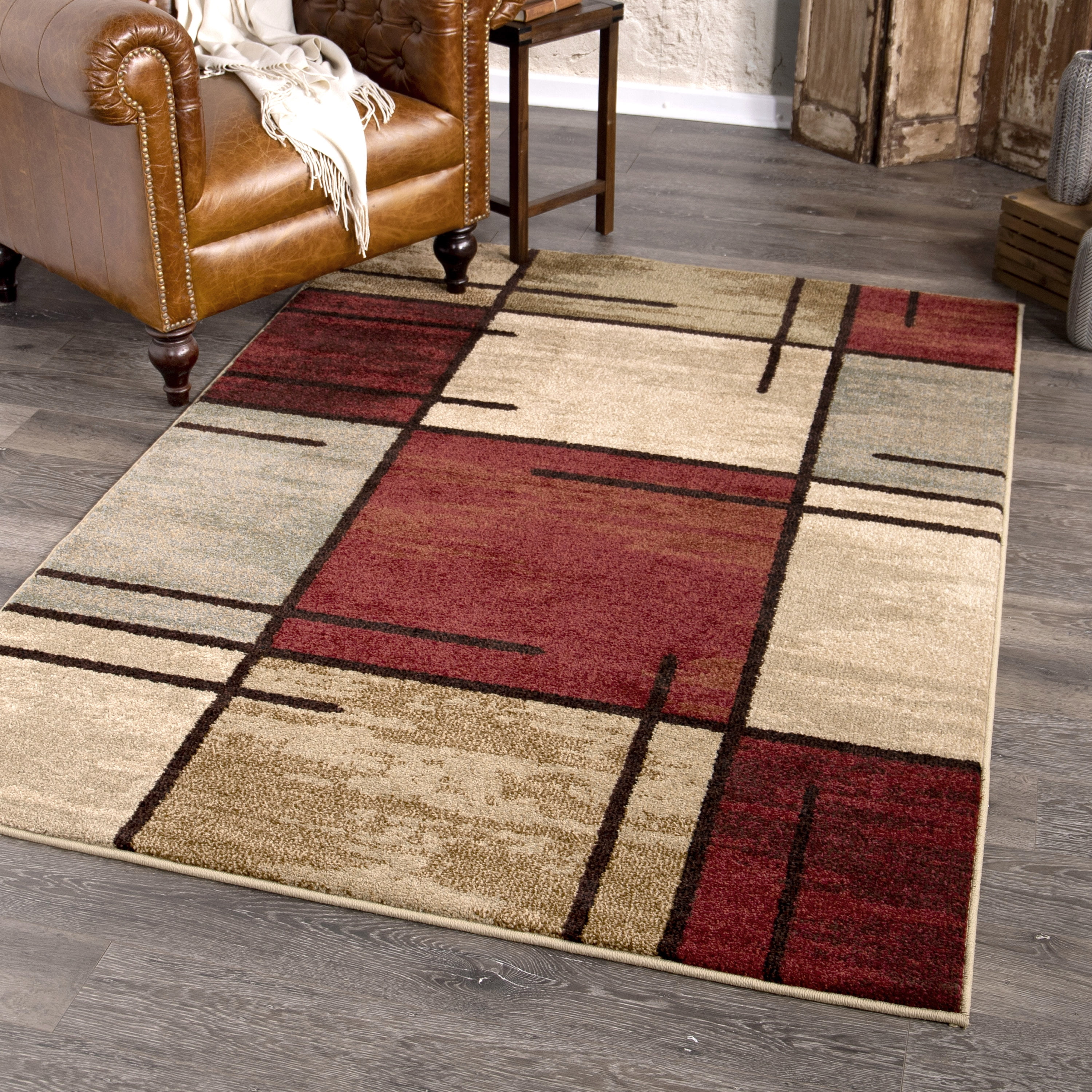 Better Homes & Gardens Spice Grid Area Rug, Red, 5' x 7