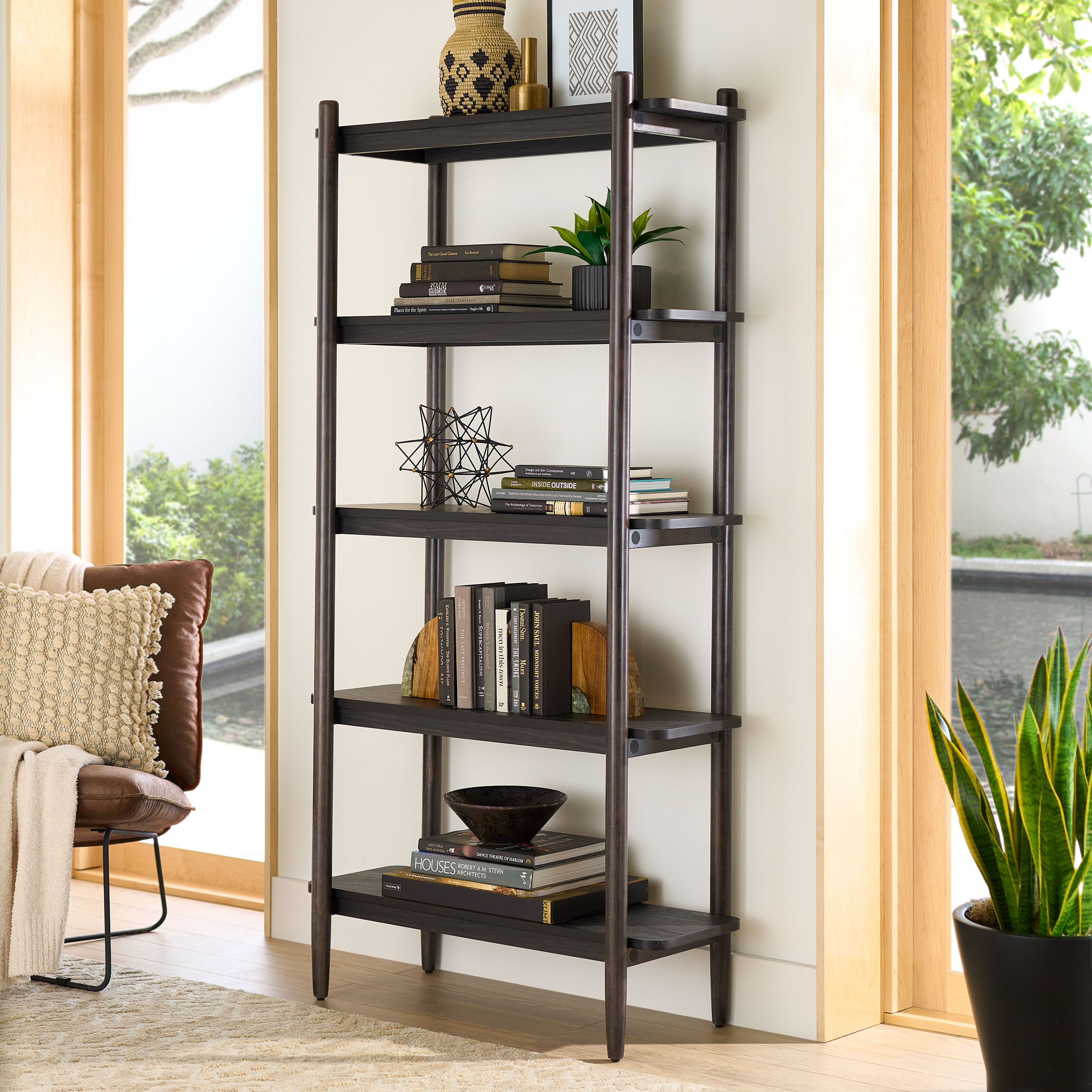 Better Homes & Gardens Springwood 5 Shelf Bookcase with Solid Wood Frame, Charcoal Finish - image 1 of 10