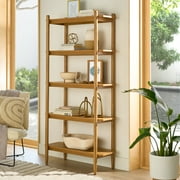 Better Homes & Gardens Springwood 5-Shelf Bookcase, Wood Composite with Solid Wood Accents, Light Honey Finish