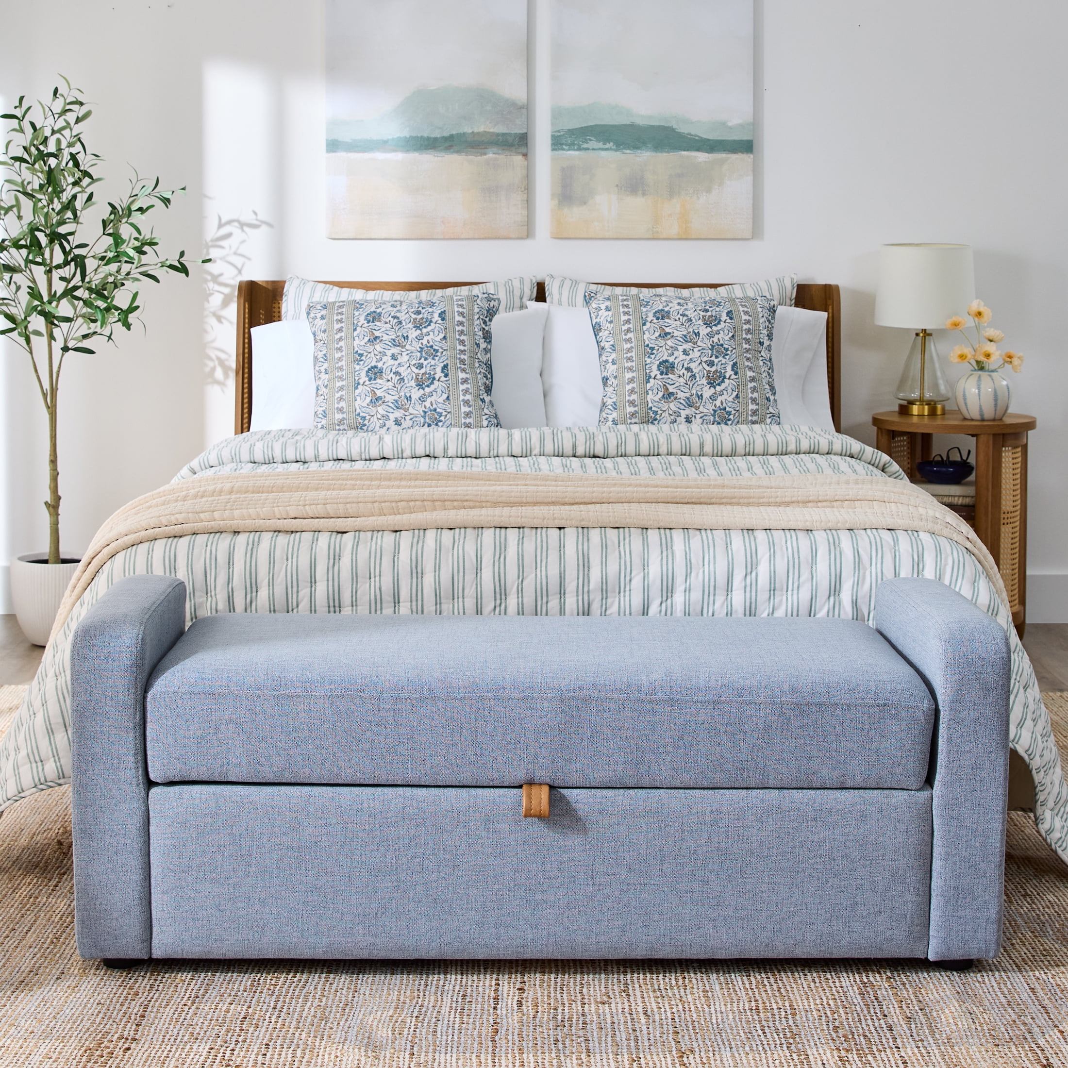 Better Homes & Gardens Springwood 55.12" Storage Bench, Blue Silver