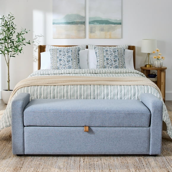Better Homes & Gardens Springwood 55.12" Storage Bench, Blue Silver
