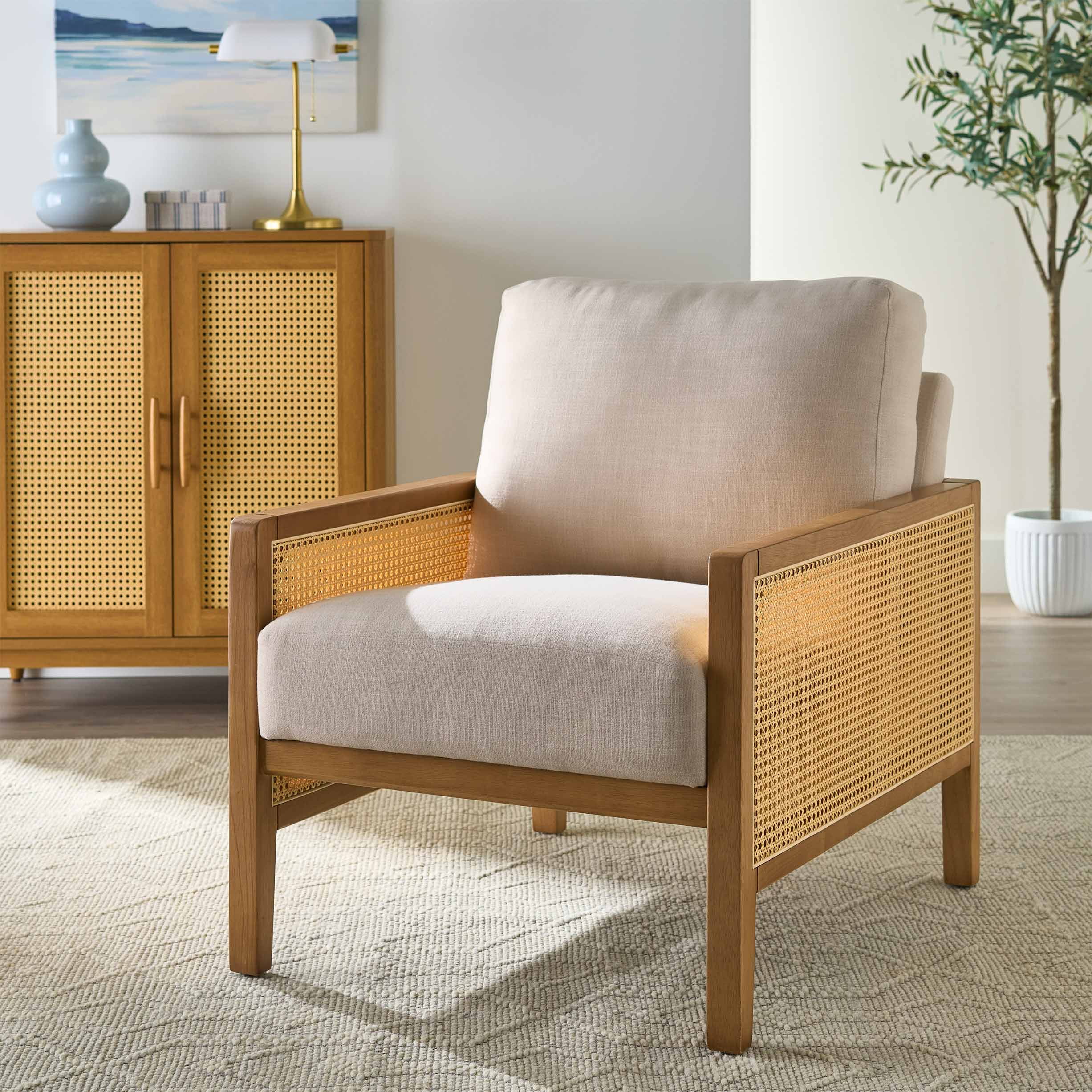 Better Homes & Gardens Springwood Caning Accent Chair, Light Honey Finish