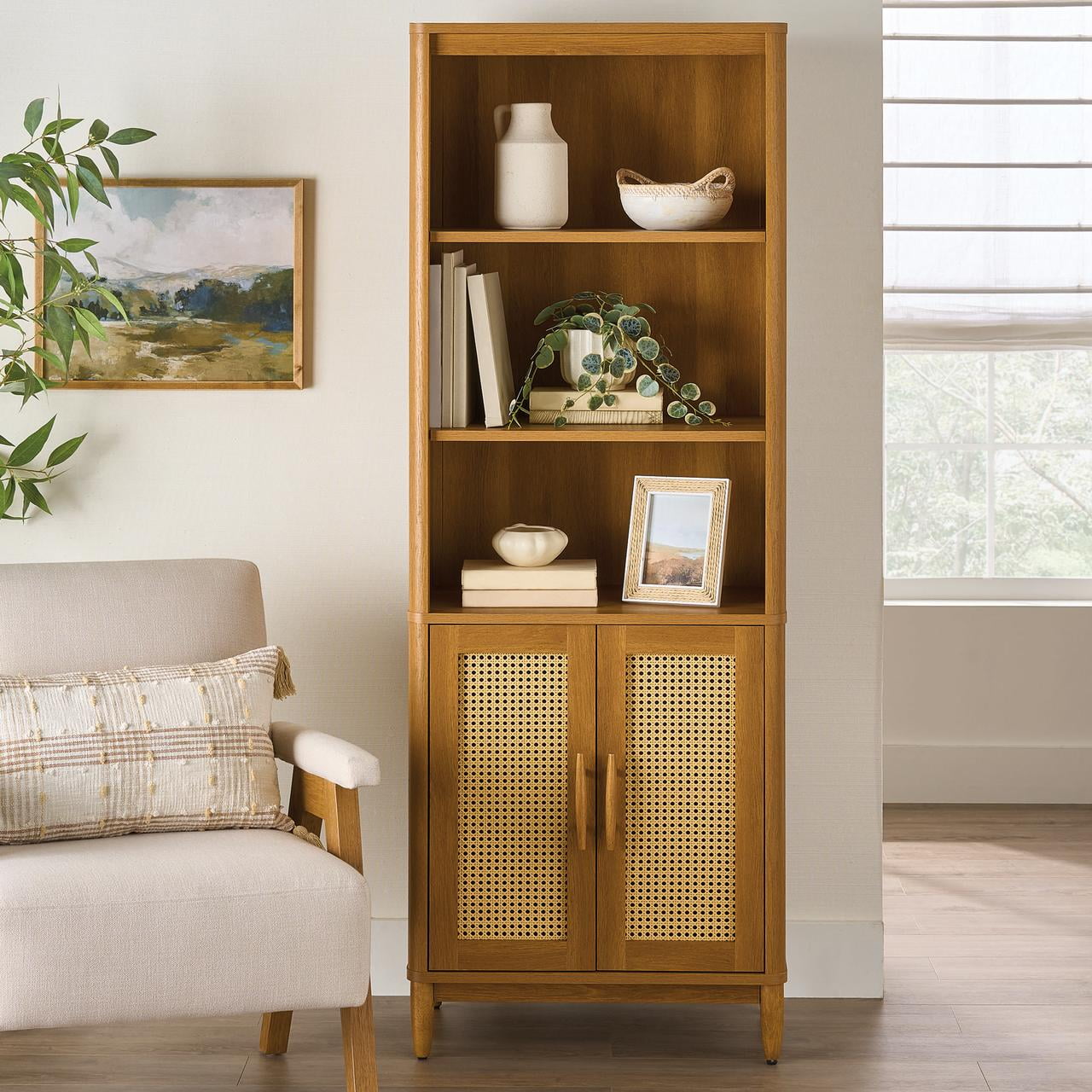 Better Homes & Gardens Springwood Bookcase with Doors, Light Honey Finish - Walmart.com