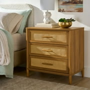 Better Homes & Gardens Springwood Caning 3-Drawer Chest with USB, Light Honey finish
