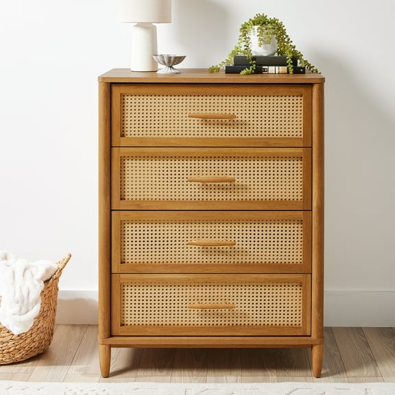 Better Homes & Gardens Springwood Caning 4-Drawer Dresser, Light Honey Finish