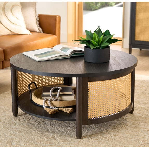 Better Homes & Gardens Springwood Coffee Table with Decorative Caning, Charcoal Finish