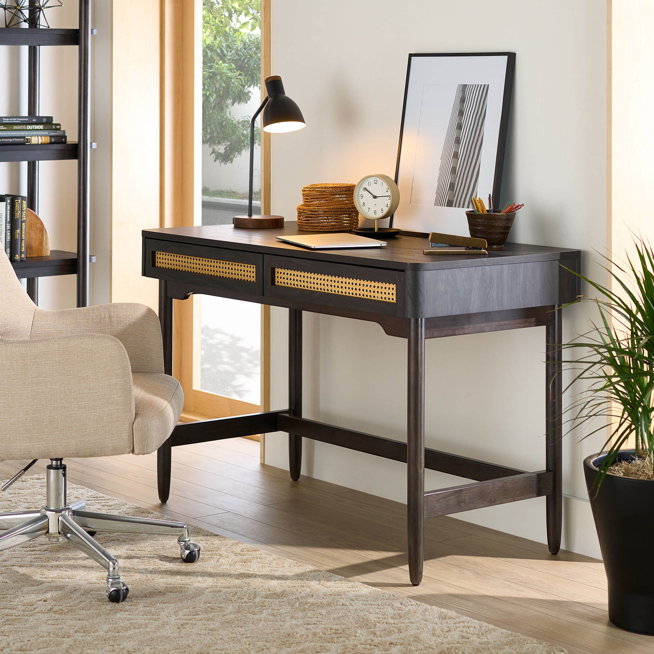 Better Homes & Gardens Springwood Caning Desk, Charcoal Finish - image 1 of 12