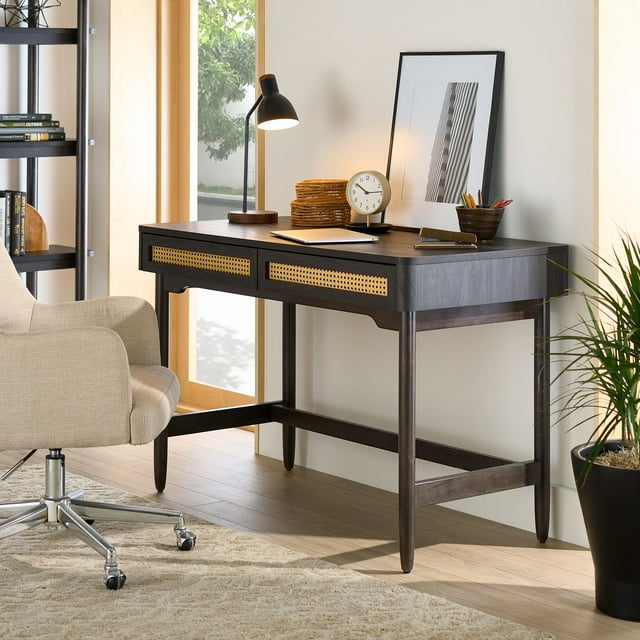 Better Homes & Gardens Springwood Caning Desk, Charcoal Finish