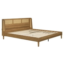 Better Homes & Gardens Springwood Caning King Platform Bed With Headboard, Light Honey Finish