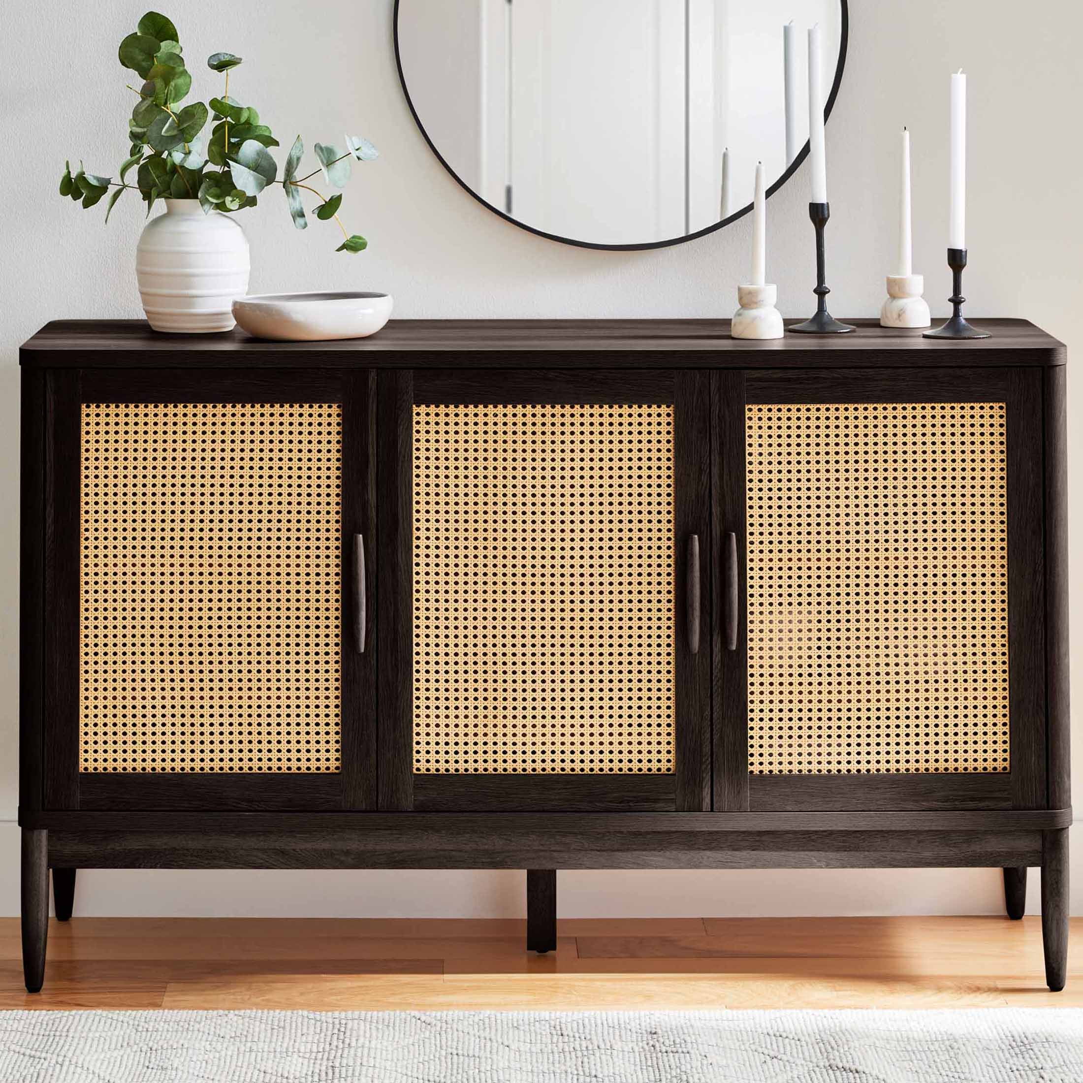 Better Homes & Gardens Springwood Caning Sideboard, Charcoal Finish