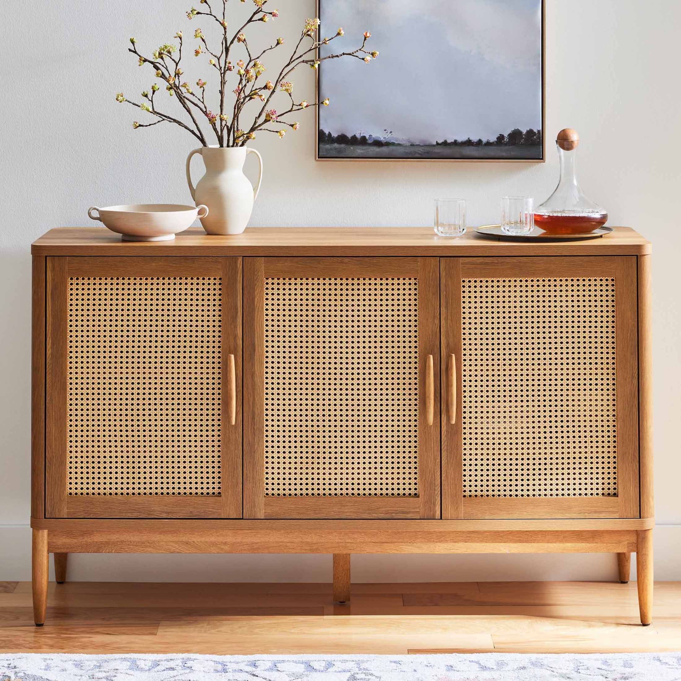 Better Homes & Gardens Springwood Caning Sideboard, Light Honey Finish - Walmart.com
