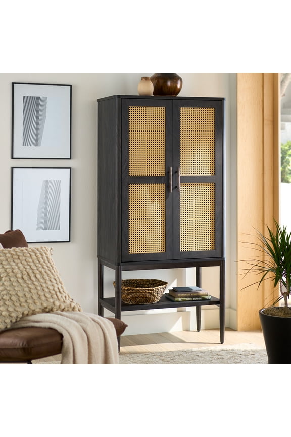 Springwood Caning Storage Accent Cabinet, Charcoal Finish