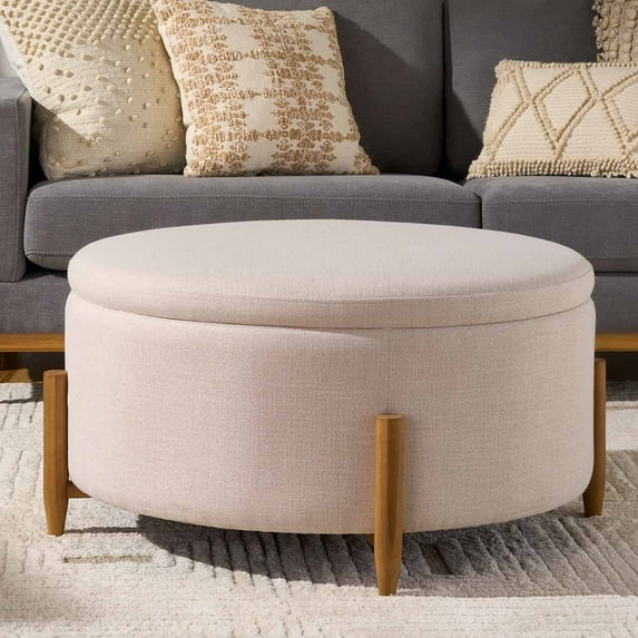Better Homes & Gardens Springwood Round Storage Ottoman, Cream