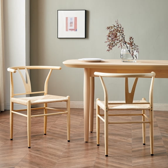 Better Homes & Gardens Springwood Wishbone Chair 2 Pack, Light Natural Color Finish for Indoor