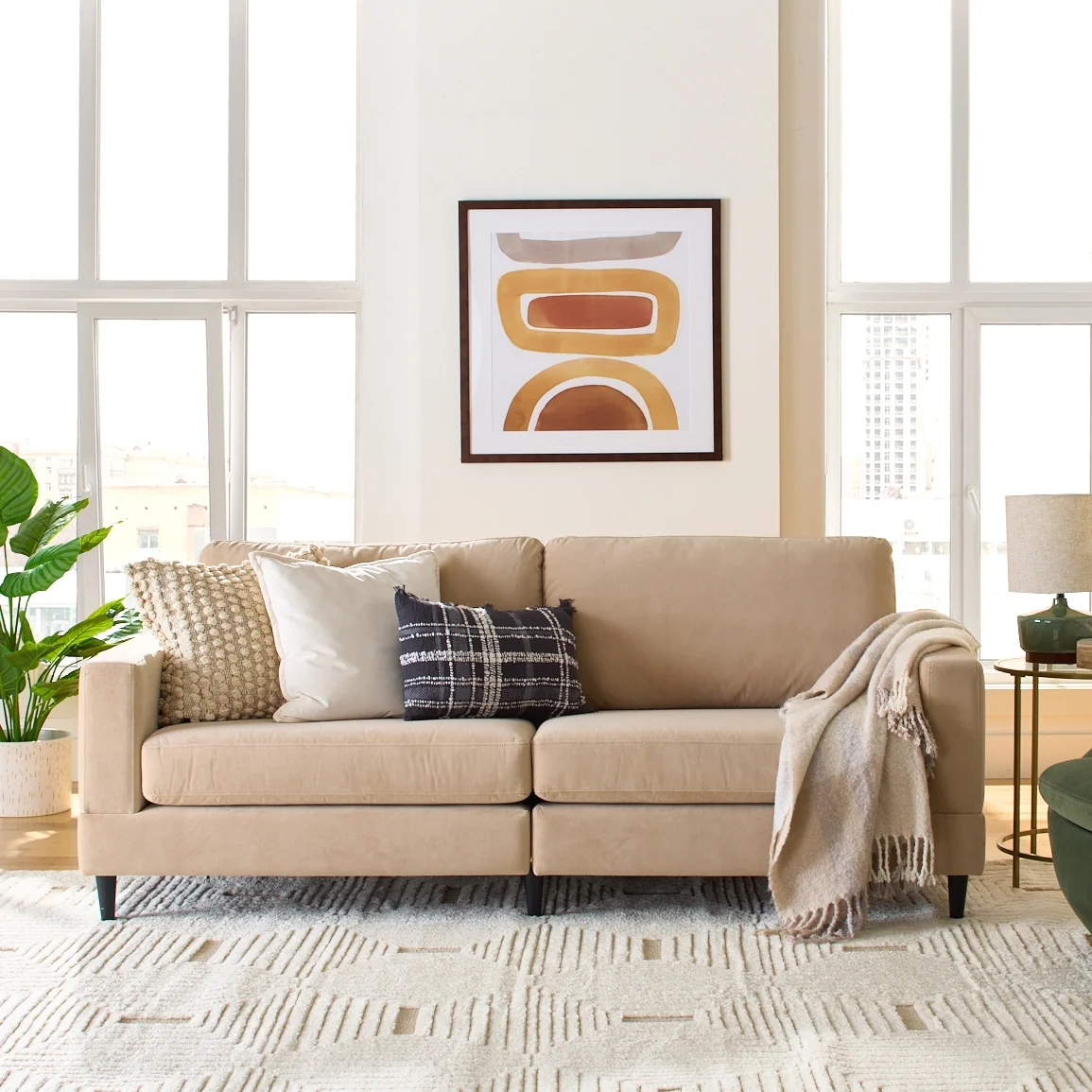 Better Homes &amp; Gardens Springwood Wood Frame 83.46" Couch, Beige Velvet ...