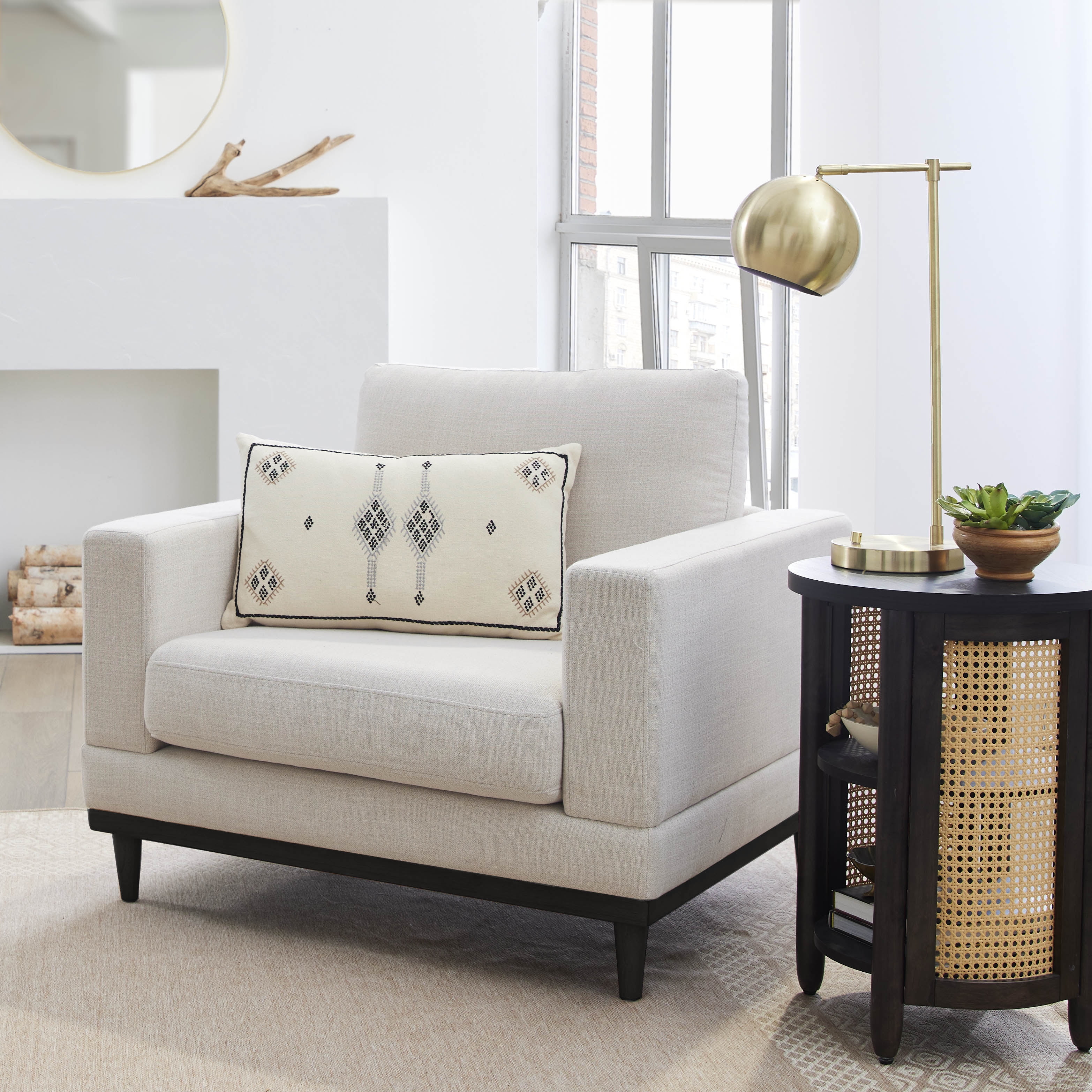 Better Homes & Gardens Springwood Wood Frame Accent Chair, Cream Linen