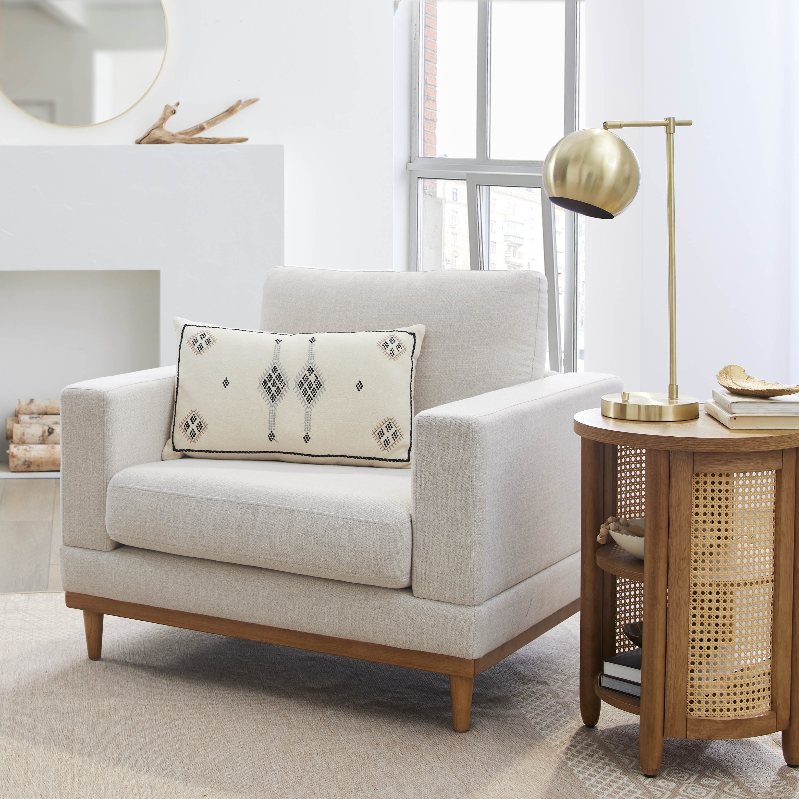 Frost Grey Fabric Wrapped Honey Wooden Frame Accent Chair Frost Grey Fabric Wrapped Honey Wooden Frame Accent Chair