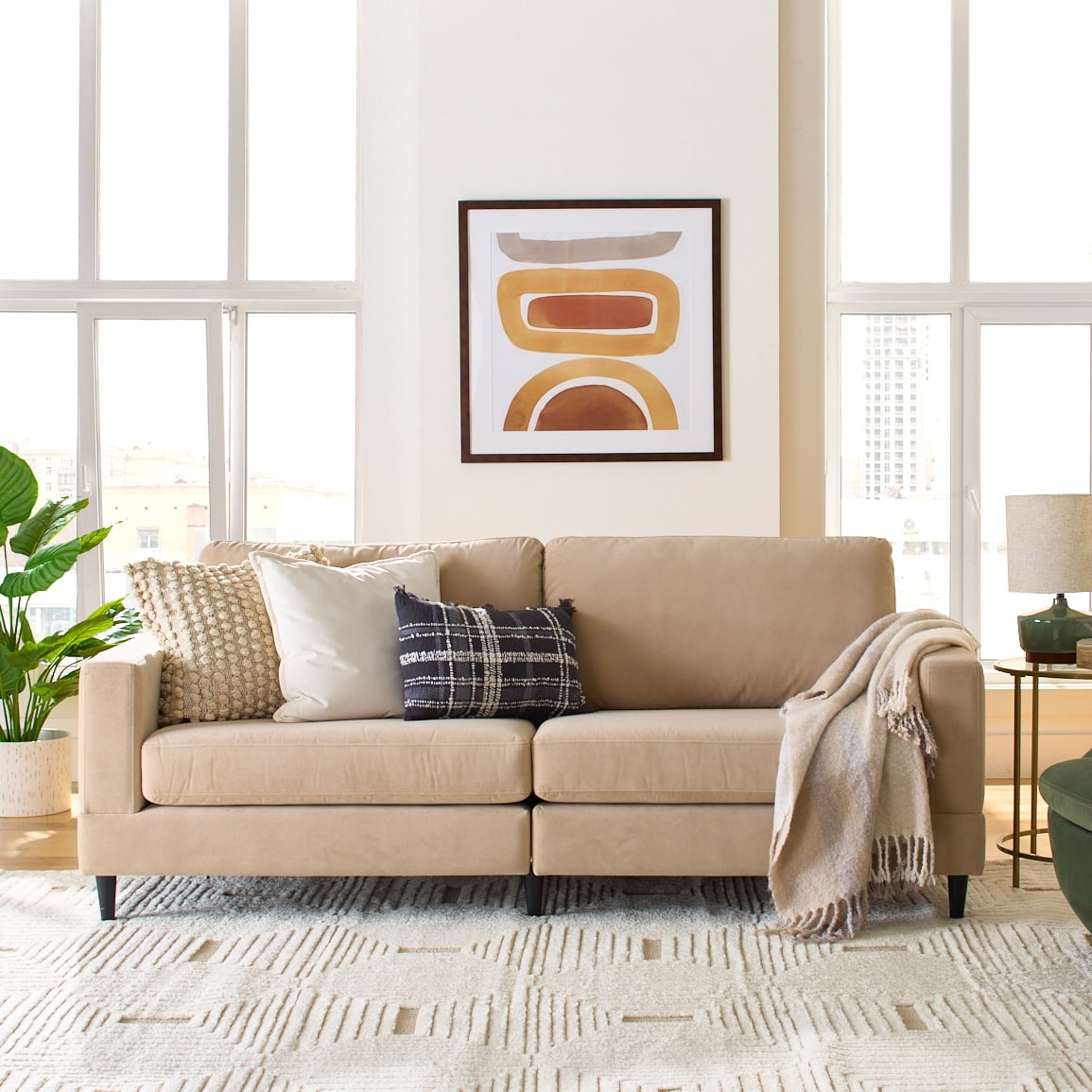 Better Homes Gardens Springwood Wood Frame 83.46 Sofa Beige Velvet Walmart