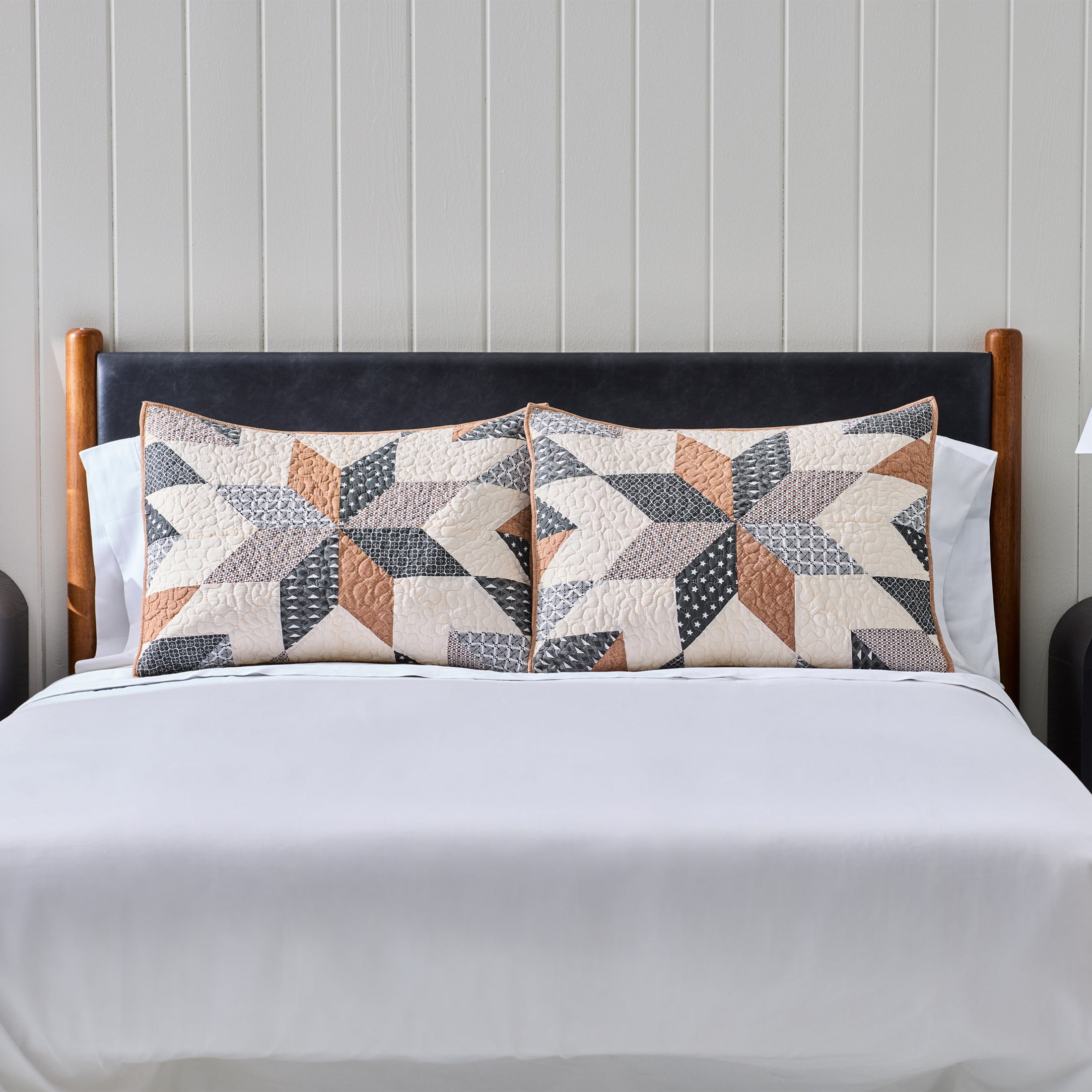Better Homes & Gardens Starburst Patchwork Cotton Pillow Shams, King, 2 Pack