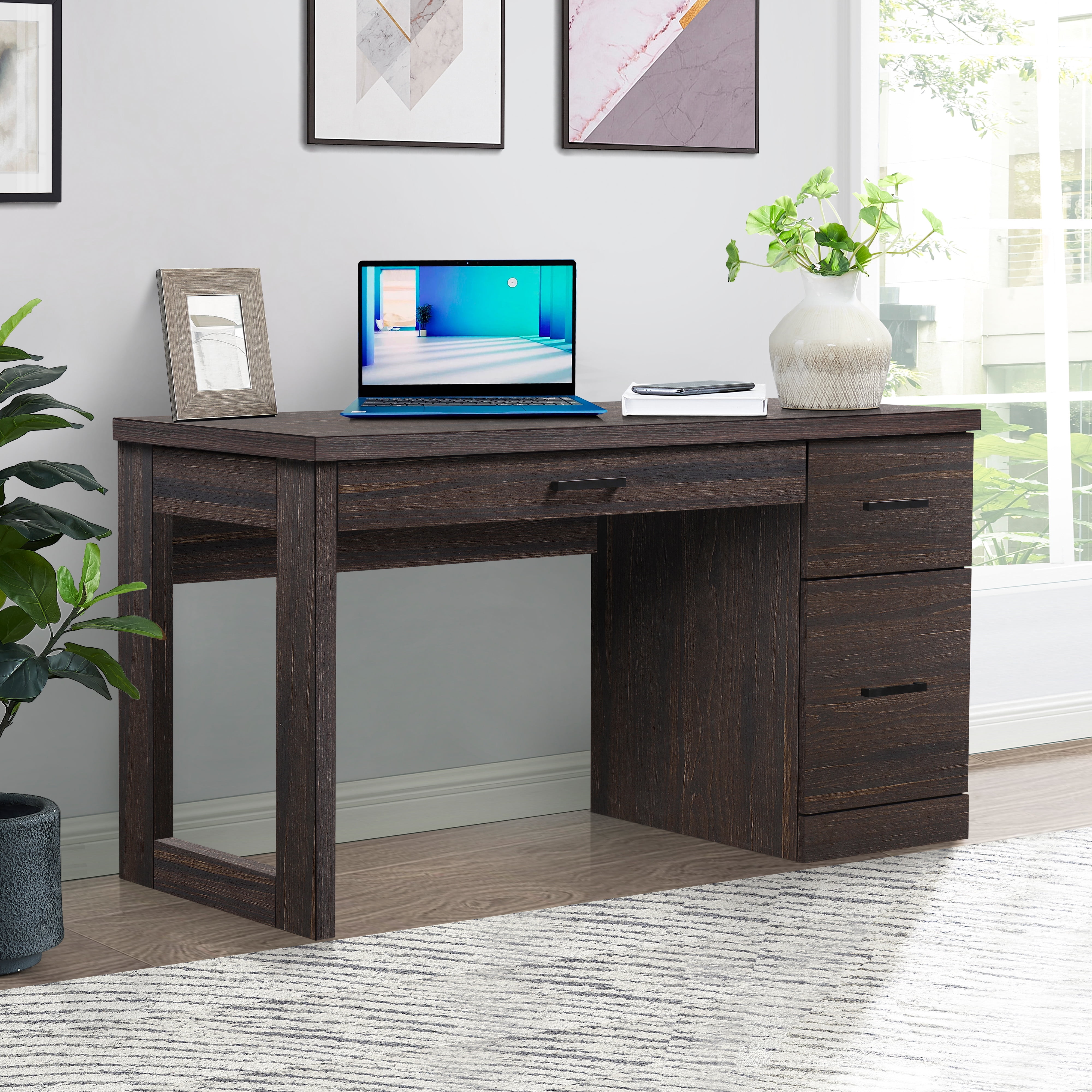 Better Homes Gardens Steele Pedestal Desk Tobacco Oak Finish
