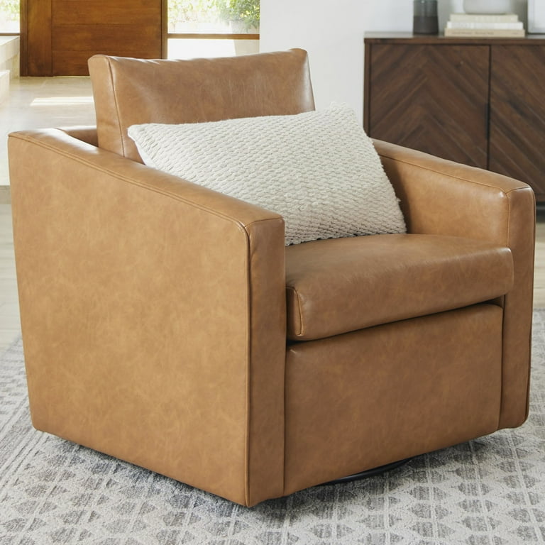 Better Homes Gardens Steele Swivel Accent Chair, Camel Faux