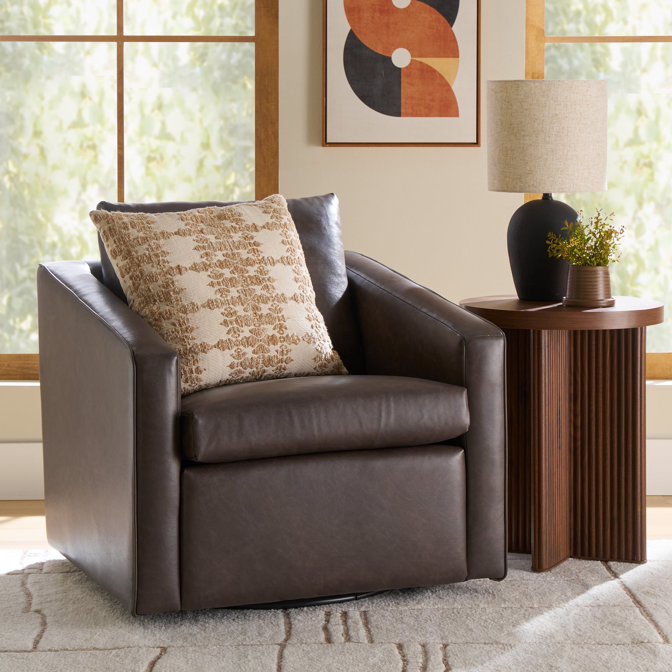 Better Homes & Gardens Steele Swivel Chair, Dark Espresso Faux Leather