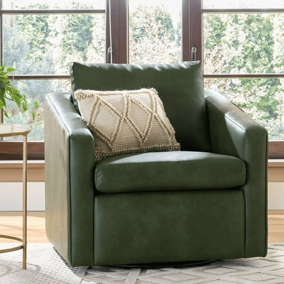 Better Homes & Gardens Steele Swivel Accent Chair, Olive Faux Leather