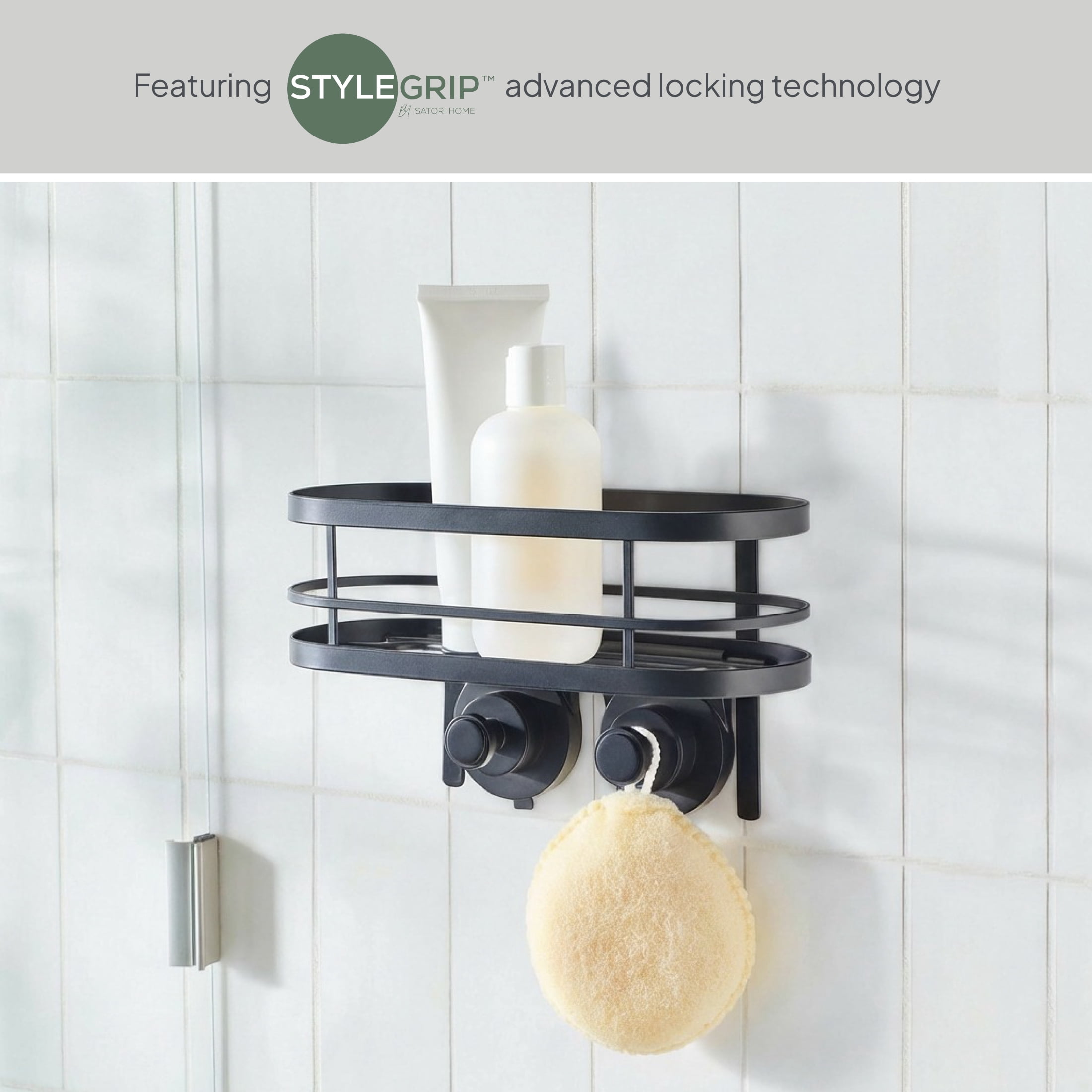 Better Homes & Gardens StyleGrip™ Suction Mount Shower Caddy with Hooks, Matte Black