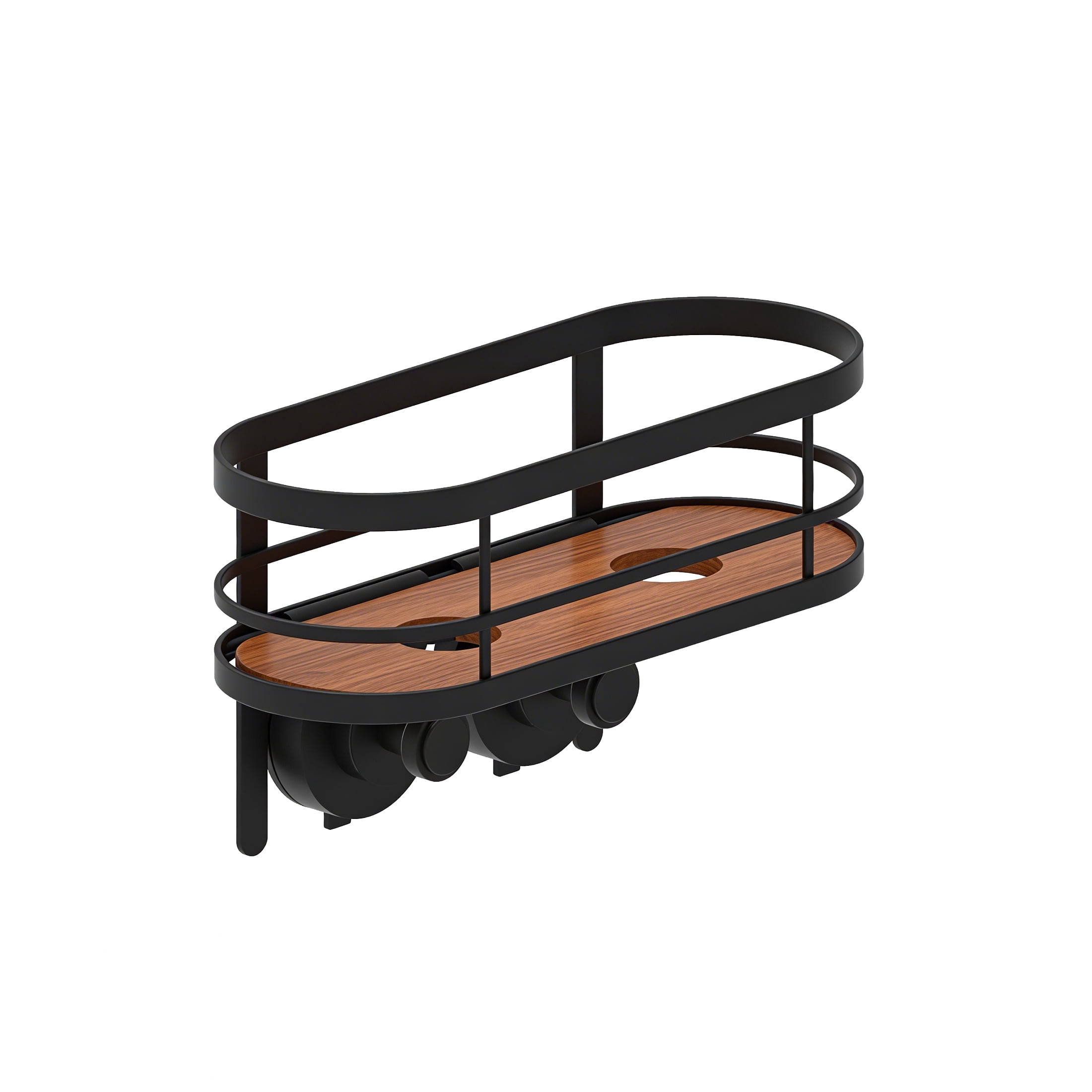 Better Homes & Gardens StyleGrip™ Suction Mount Shower Caddy with Carbonized Acacia Wood Tray, Matte Black