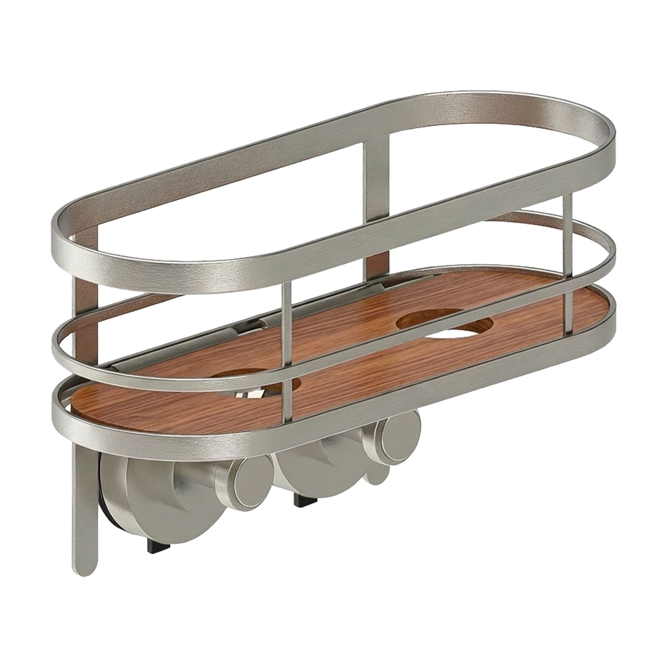 Better Homes & Gardens StyleGrip™ Suction Mount Shower Caddy with Acacia Wood Tray, Satin Nickel