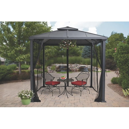 Better Homes & Gardens Sullivan Ridge 8' x 8' Steel Hard Top Gazebo with Netting, Black