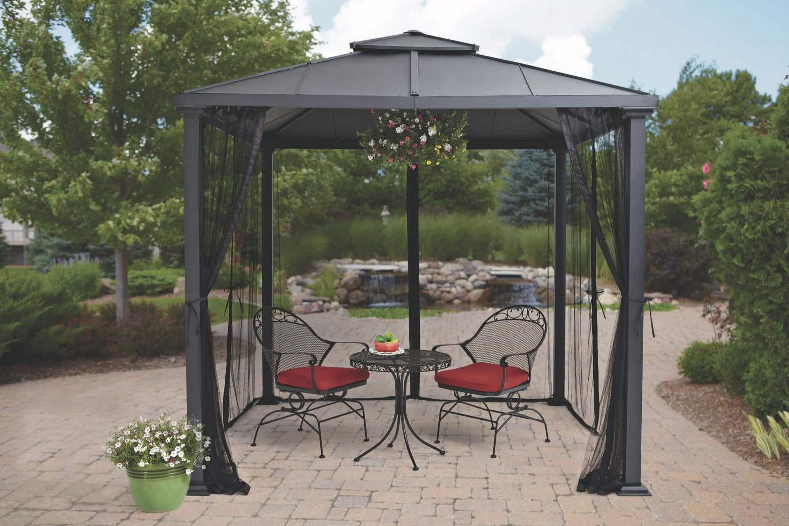 Better Homes & Gardens Sullivan Ridge 8' x 8' Steel Hard Top Gazebo with Netting, Black - image 1 of 9