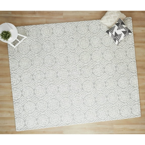 Better Homes & Gardens Suzani Light Grey Medallion Wool Indoor Area Rug, 8' x 10'