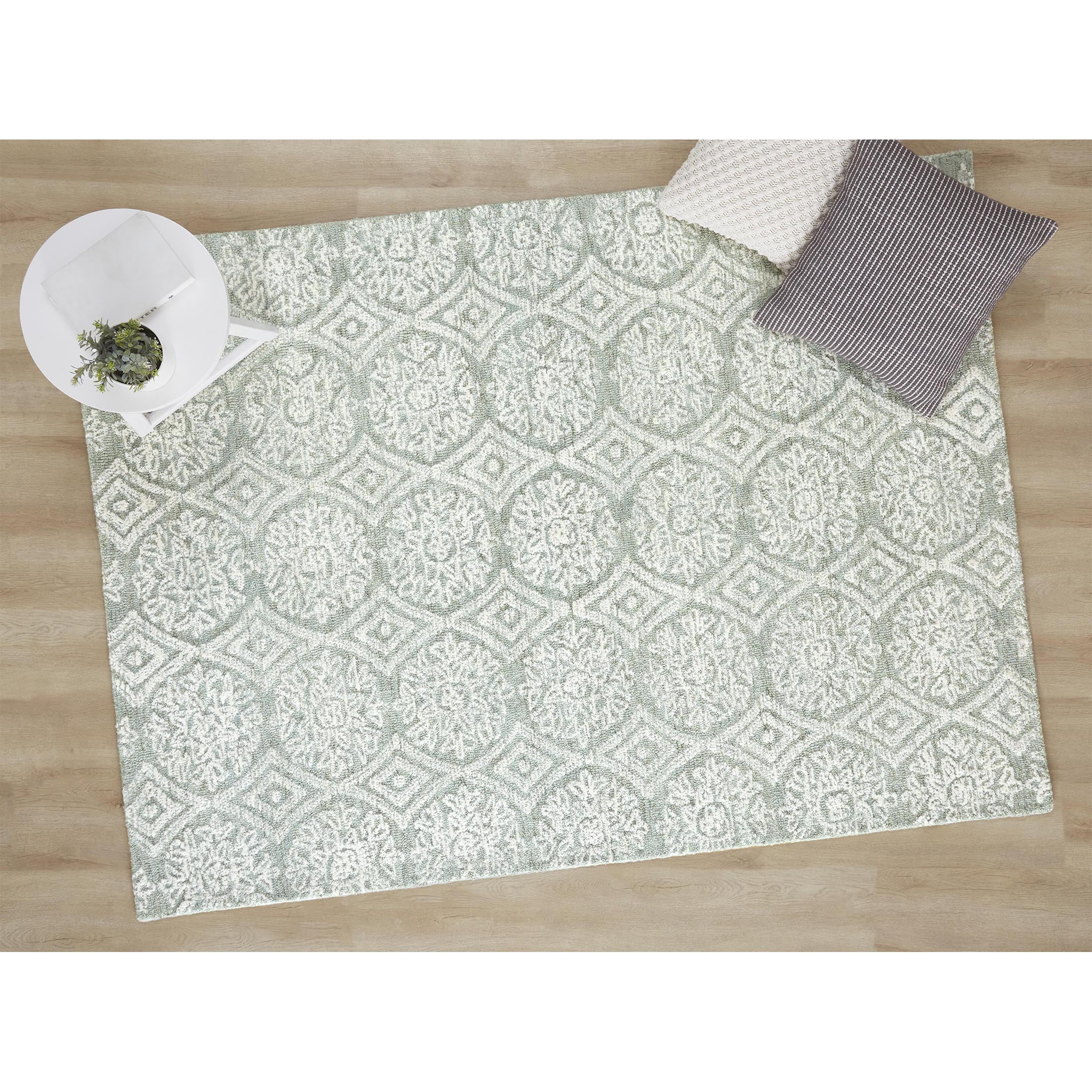 Better Homes & Gardens Suzani Muted Green Medallion Wool Indoor Area Rug, 5 ft x 7 ft