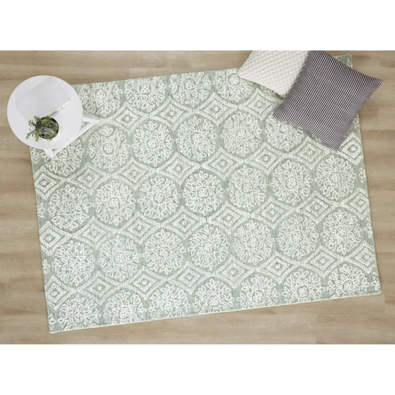 Better Homes & Gardens Suzani Muted Green Medallion Wool Indoor Area Rug, 5' x 7'