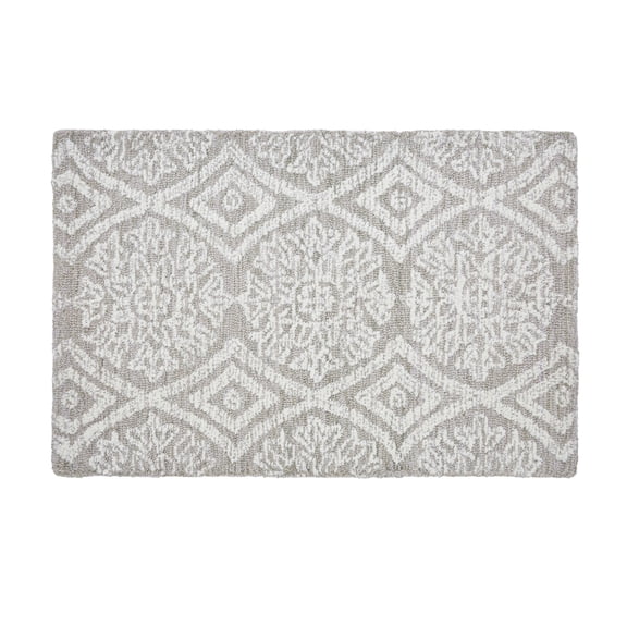 Better Homes & Gardens Suzani Taupe Medallion Wool Indoor Area Rug, 24" x 36"