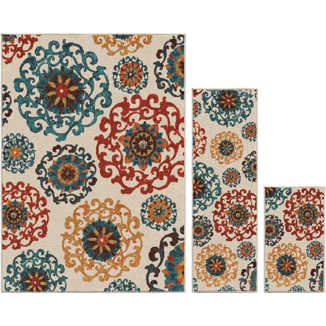Better Homes & Gardens Suzanni Area Rug Set, Cream Beige, 3Pieces