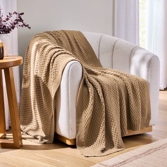 Better Homes & Gardens Sweater Knit Oversized Couch Throw Blanket, Dark Caramel, 50 x 72 in