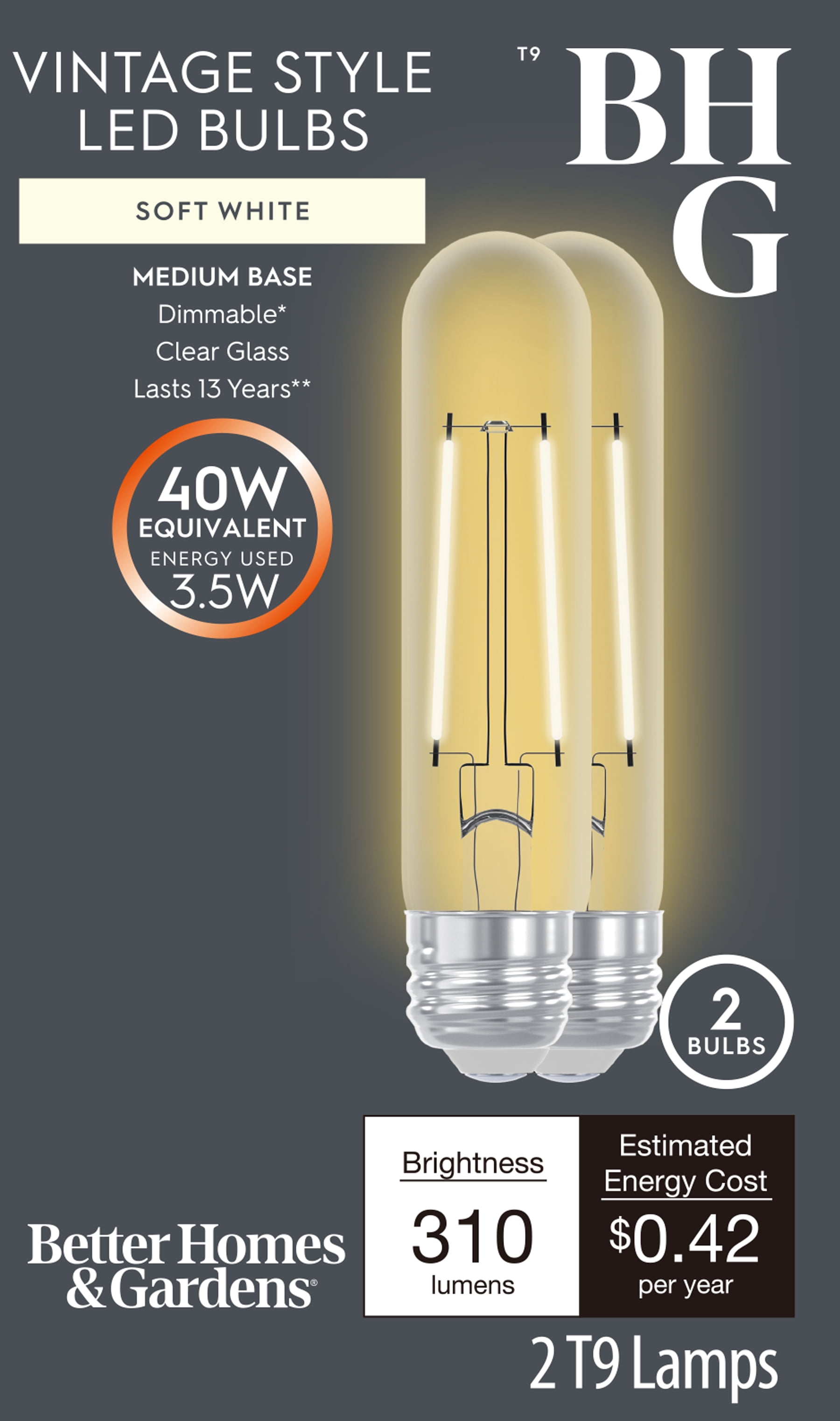 Better Homes & Gardens T9 LED Tubular Bulb, 3.5-Watt (40W Equivalent) Daylight E26 Medium Base 2 Pack