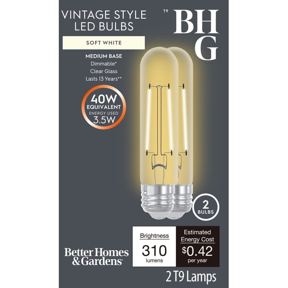 Better Homes & Gardens T9 LED Tubular Light Bulb 3.5W Daylight E26 ...