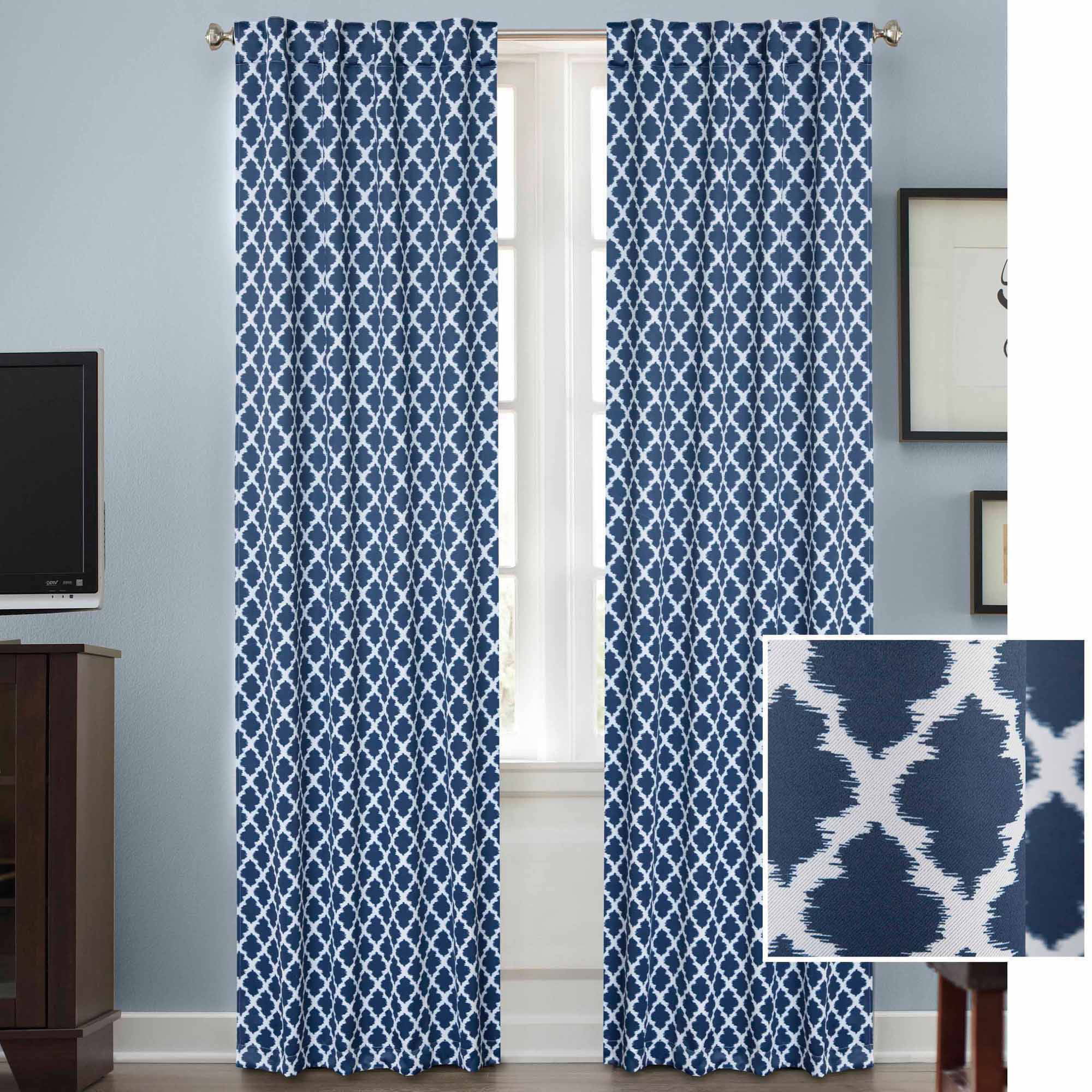 Cozy Line Home Fashions 53 in. W x 84 in. L Floral Patchwork Rod Pocket  Room Darkening Window Curtain Panel Drapes in Navy Blue Brown Red  BB20170803-Panel84 - The Home Depot