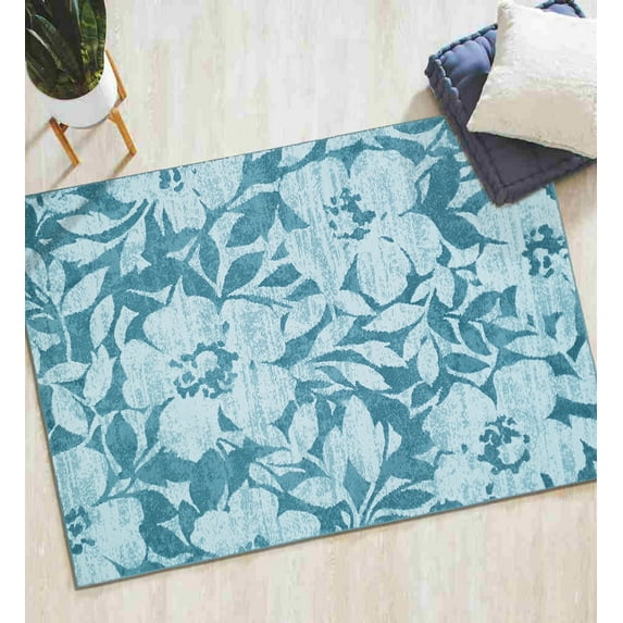 Better Homes & Gardens Teal Garden Blossoms Area Rug, 5' x 7'