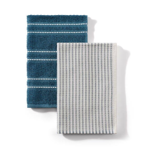 Better Homes & Gardens Teal Ocean Waffle Weave Kitchen Towels, 2 Pack