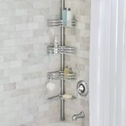 Better Homes & Gardens Adjustable Rust-Resistant Satin Nickel Tension Pole Shower Caddy, 3 Tier, 5-9 ft