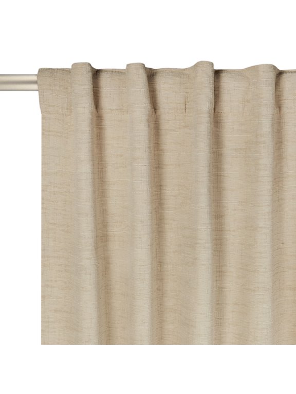 Textured Solid Chenille Blackout Single Curtain Panel, Beige, 50 in x 84 in
