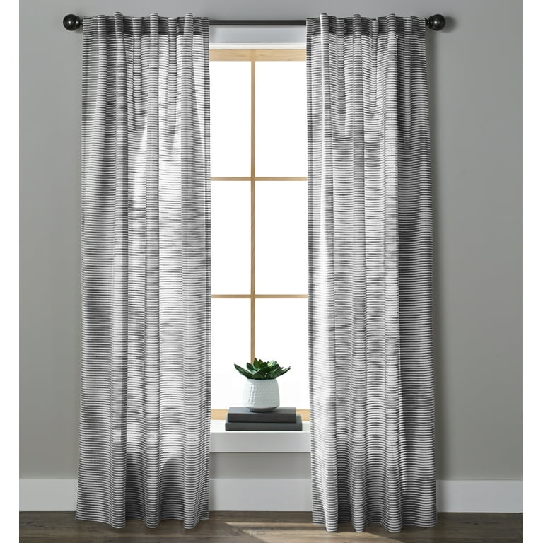 Better Homes & Gardens Textured Stripe Curtain (Single Curtain), 54x84,  Rich Black