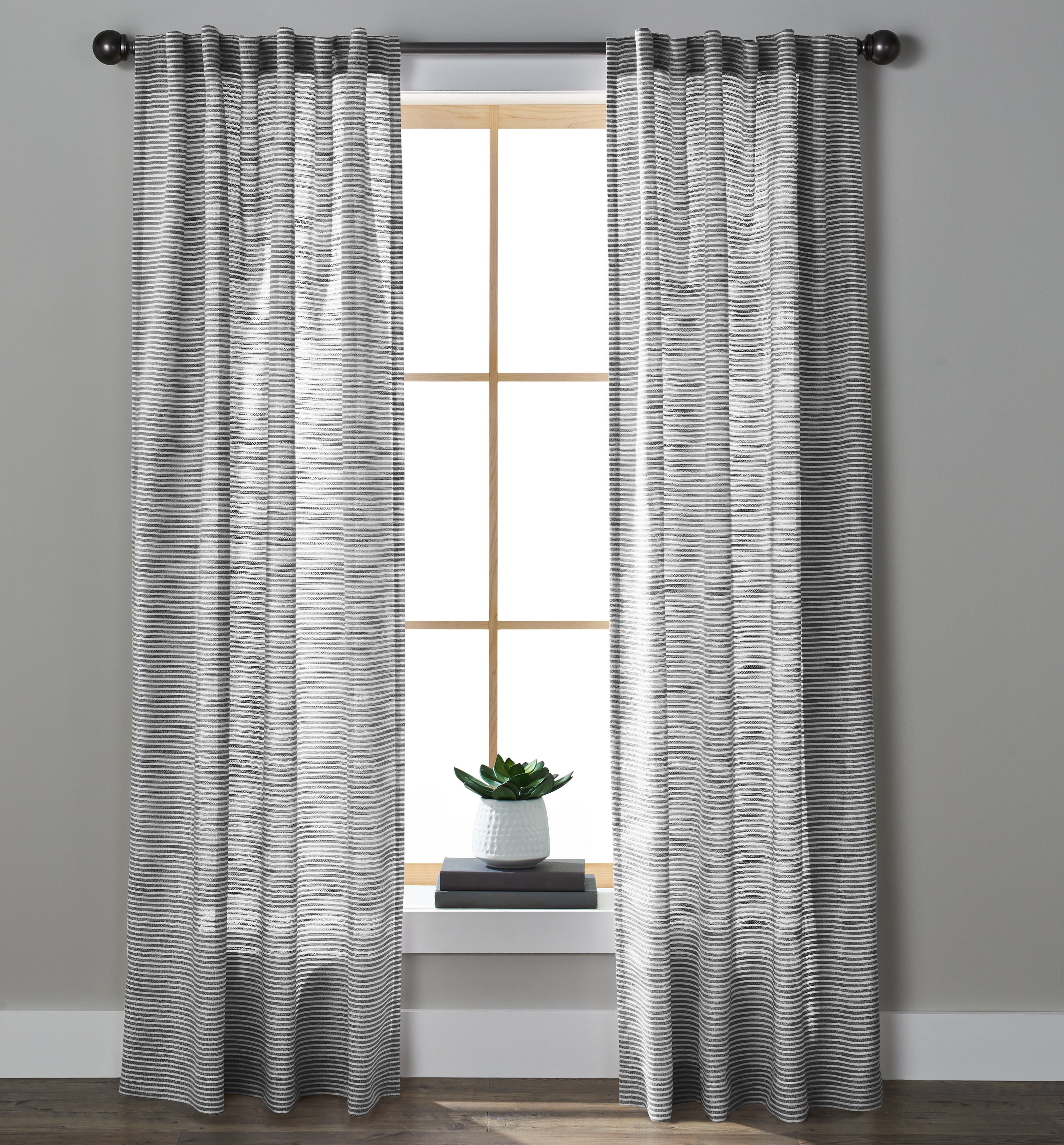 Better Homes & Gardens Textured Stripe Curtain Panel, 1-Piece, Rich Black, 54" W x 84" L