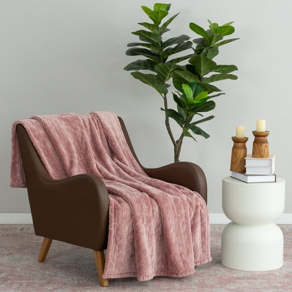 Better Homes & Gardens Textured Velvet Plush Soft Fleece Throw Blanket, Oversized, Mauve Gem
