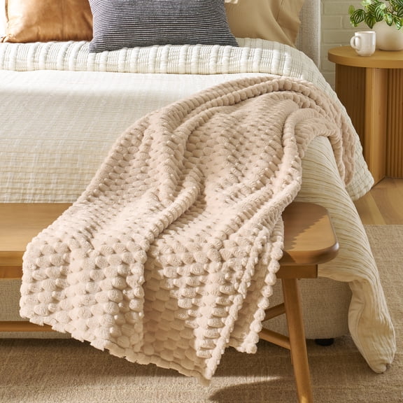 Better Homes & Gardens Textured Velvet Plush Oversized Couch Throw Blanket, Papyrus Beige