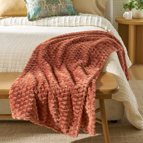 Better Homes & Gardens Textured Velvet Plush Oversized Throw Blanket, Gingerbread